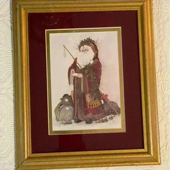 1 FRAMED Peggy Abrams Santa Claus  Father Christmas Print. Burgundy & gold matte - Picture 2 of 9